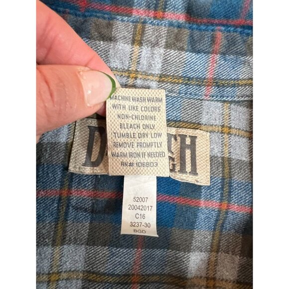 Duluth Trading Mens Blue Gray Red Plaid Button Down Flannel Size Large Outdoor - Picture 10 of 12